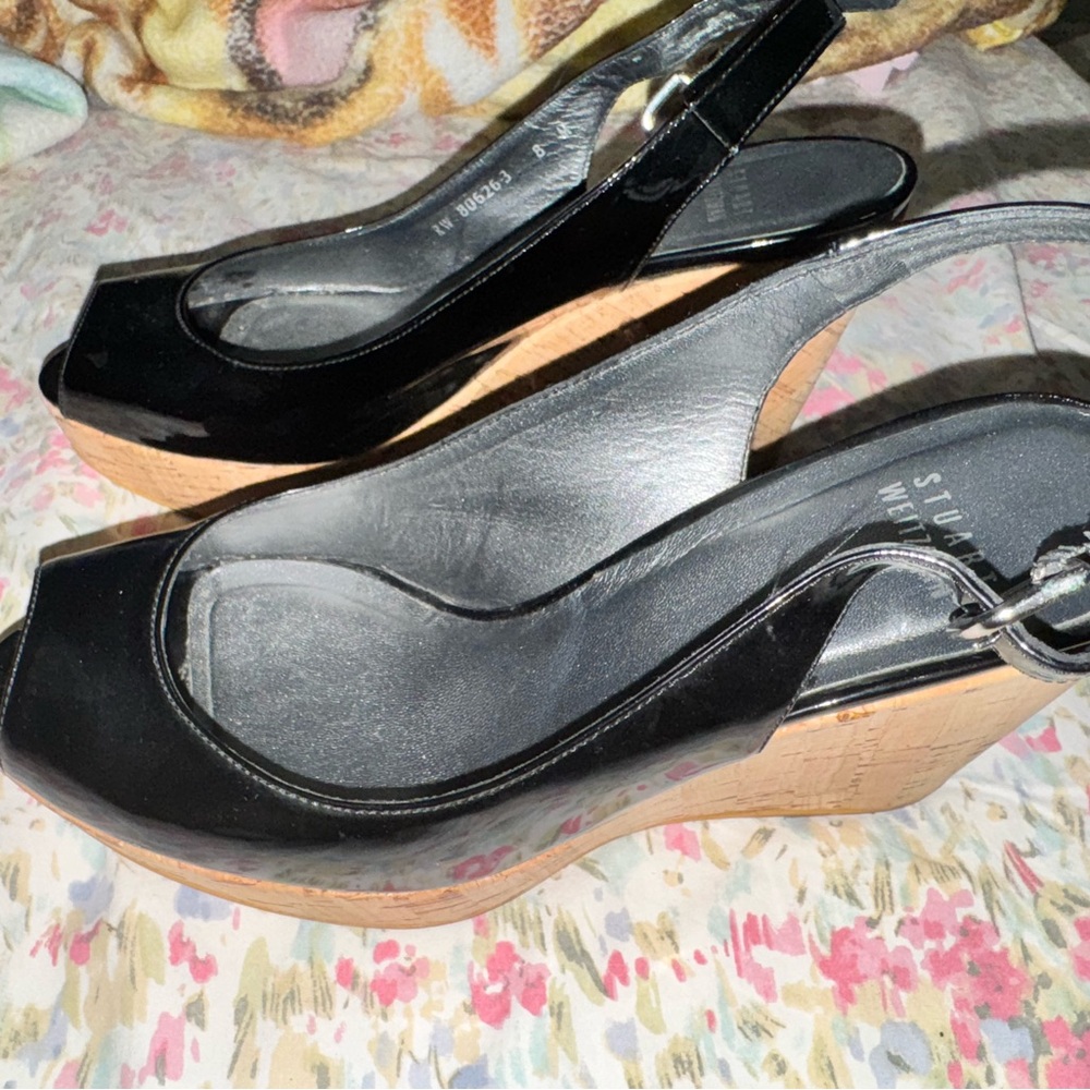 Stuart Weitzman Stylish Black Wedge Sandals